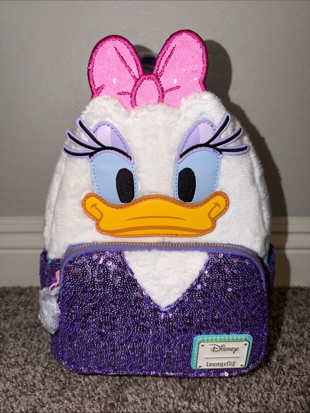 NWT Loungefly Disney Daisy Duck 85th Anniversary Sequin Cosplay Mini Backpack - Picture 6 of 12